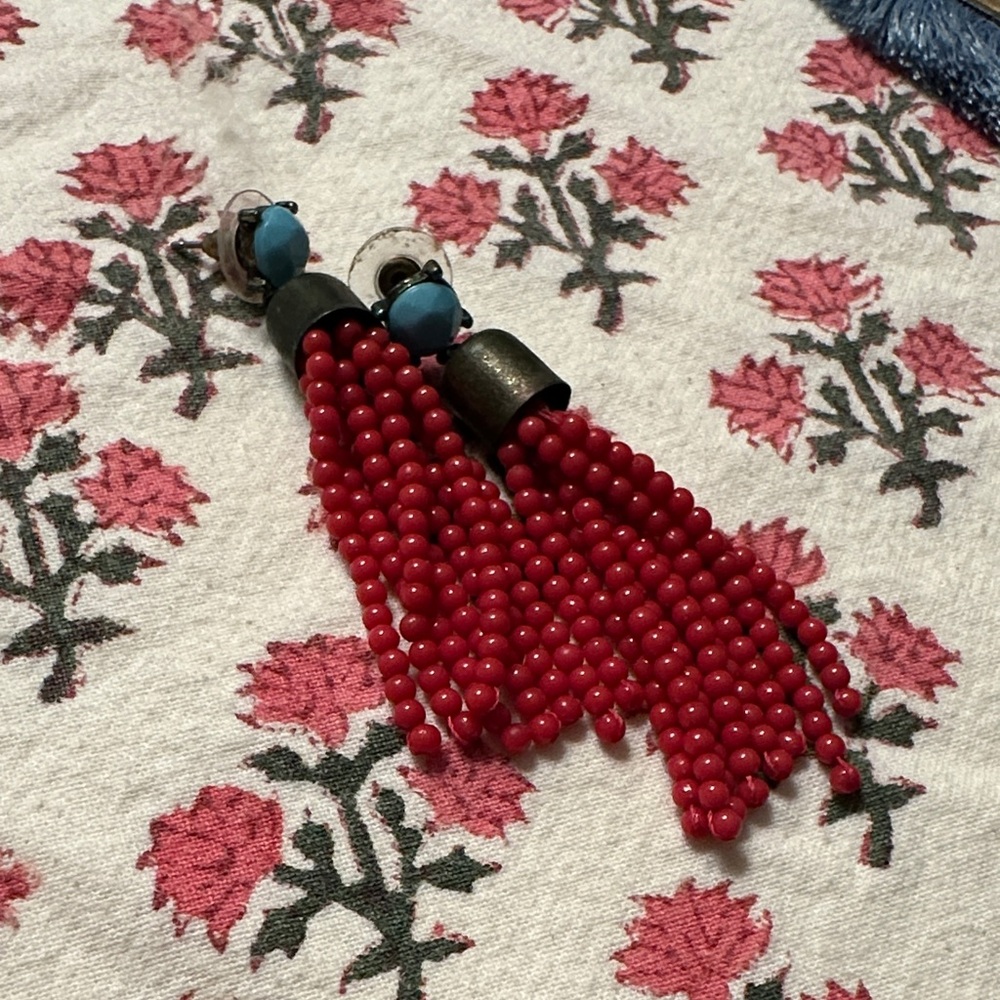 Elegant Red Beaded Tassel Earrings